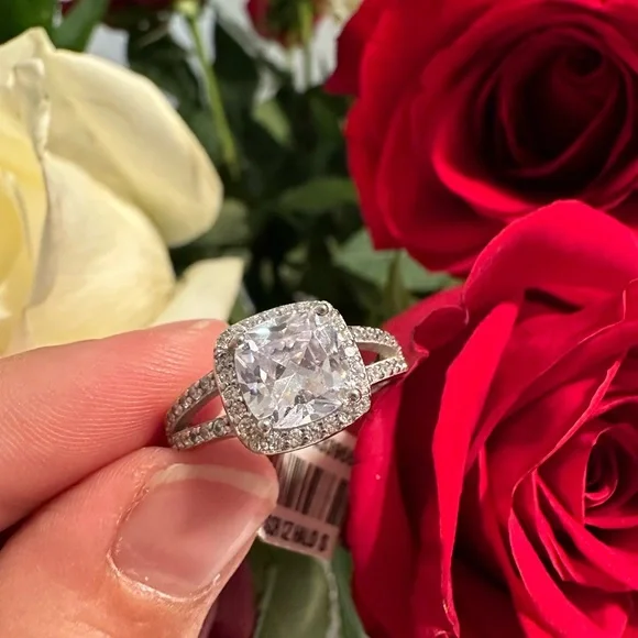 925 Sterling Silver CZ Halo Engagement/ Promise Ring - Picture 1 of 11